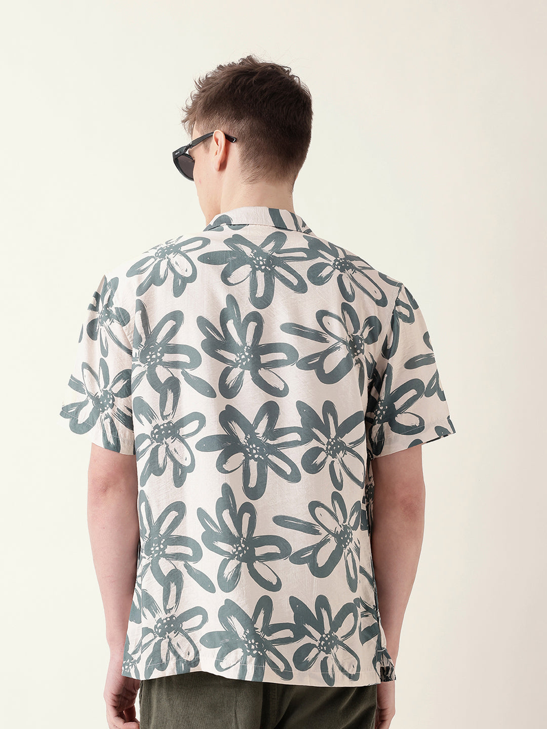 teal floral motif print relaxed fit half sleeve casual shirt teal floral motif print relaxed fit half sleeve casual shirt