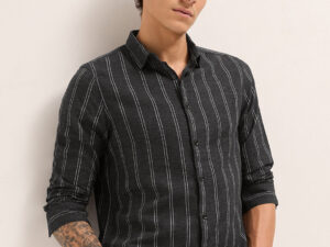 black vertical stripes slim fit casual shirt