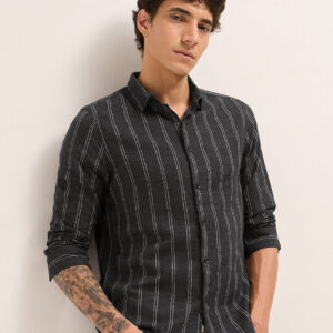 black vertical stripes slim fit casual shirt