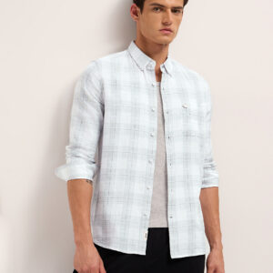 white & grey woven check slim fit casual shirt