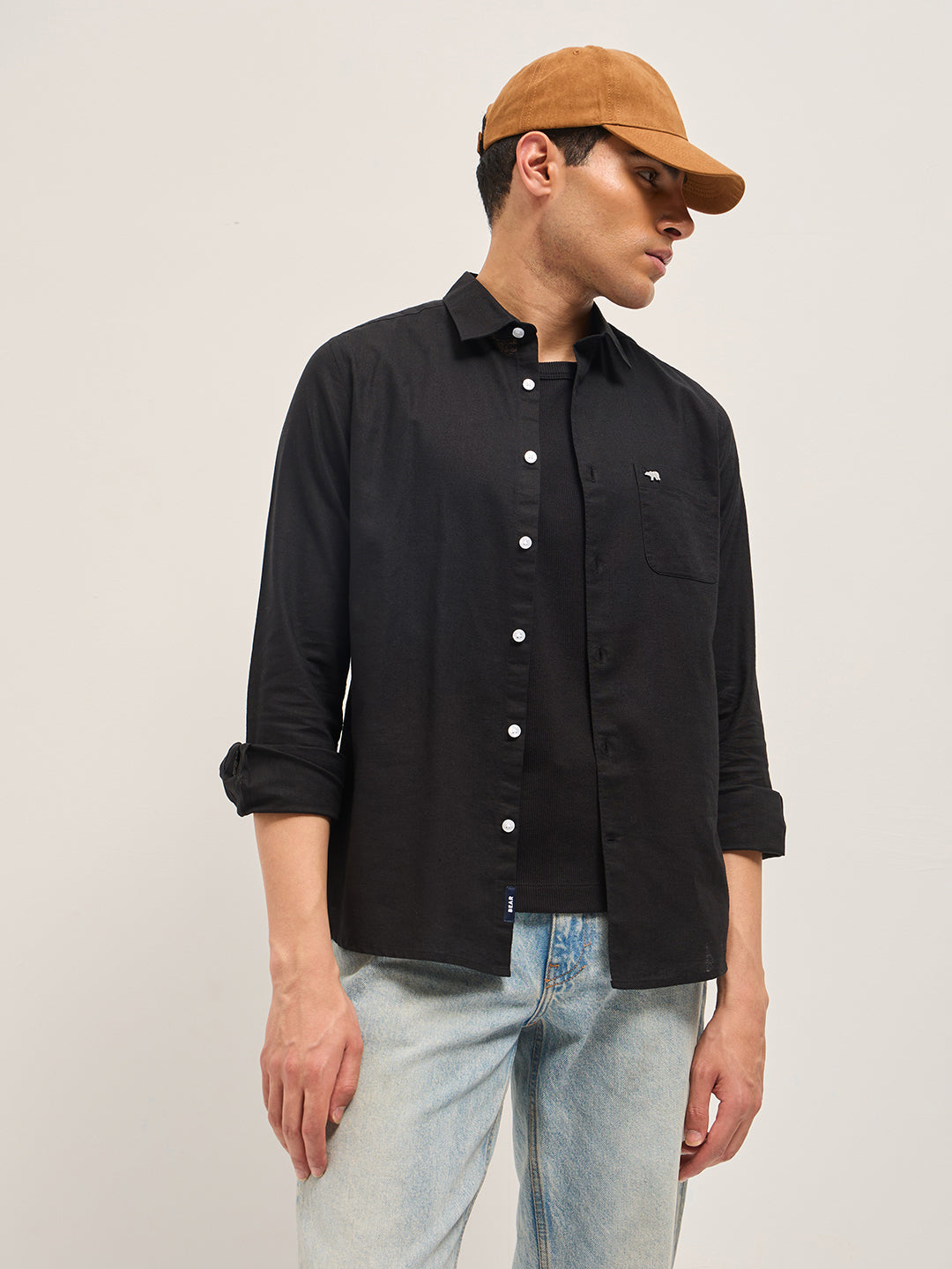 black cotton linen slim fit solid casual shirt black cotton linen slim fit solid casual shirt