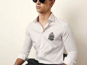 white tailored fit regal crest embroidery formal party shirt