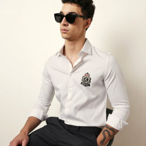 white tailored fit regal crest embroidery formal party shirt