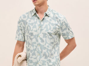 blue relax fit casual shirt with abstract geometric print