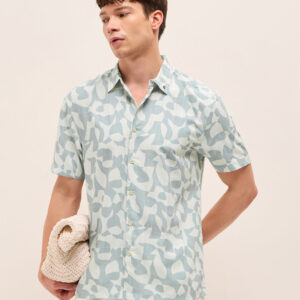 blue relax fit casual shirt with abstract geometric print