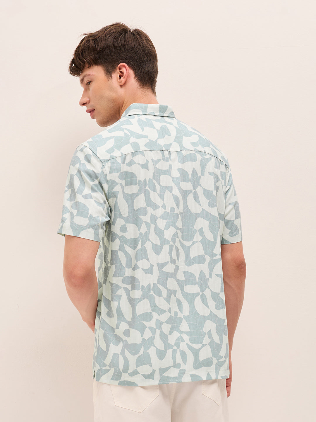 blue relax fit casual shirt with abstract geometric print blue relax fit casual shirt with abstract geometric print