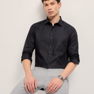 black woven design tailored fit formal shirt