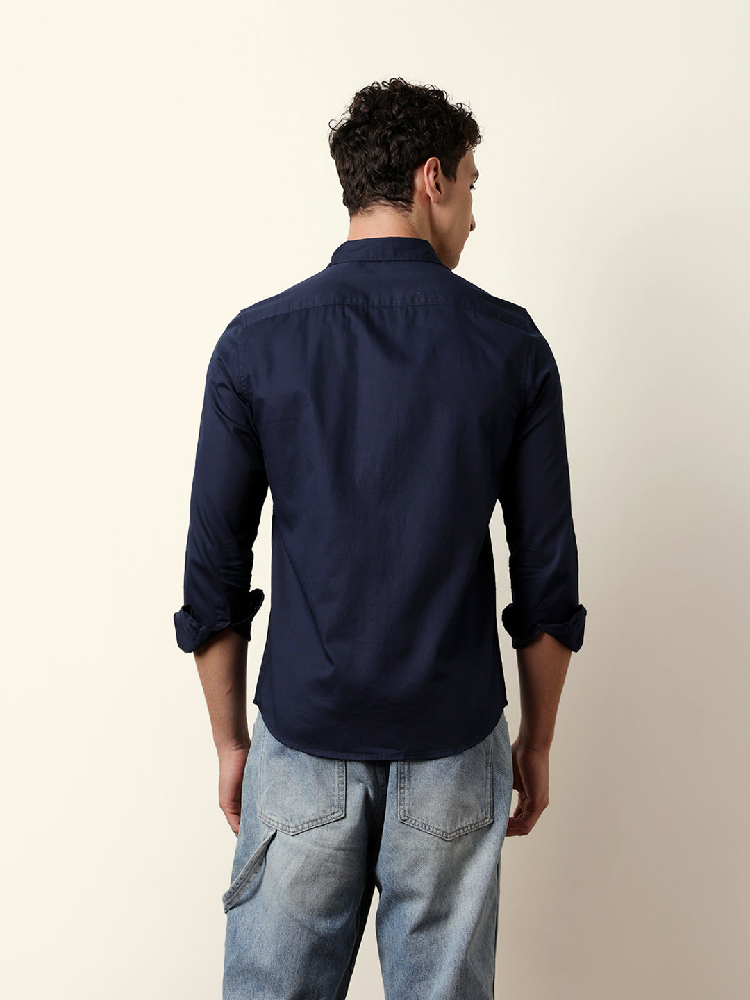 navy solid slim fit casual shirt with button down collar navy solid slim fit casual shirt with button down collar