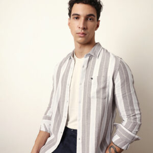 multicolor vertical striped slim fit casual shirt with woven effect design