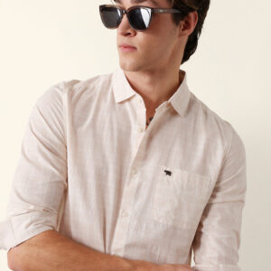 orange & off white woven micro checked slim fit casual shirt