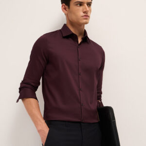 maroon solid tailored fit formal shirt