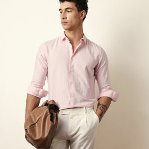 pink vertical woven stripe slim fit casual shirt