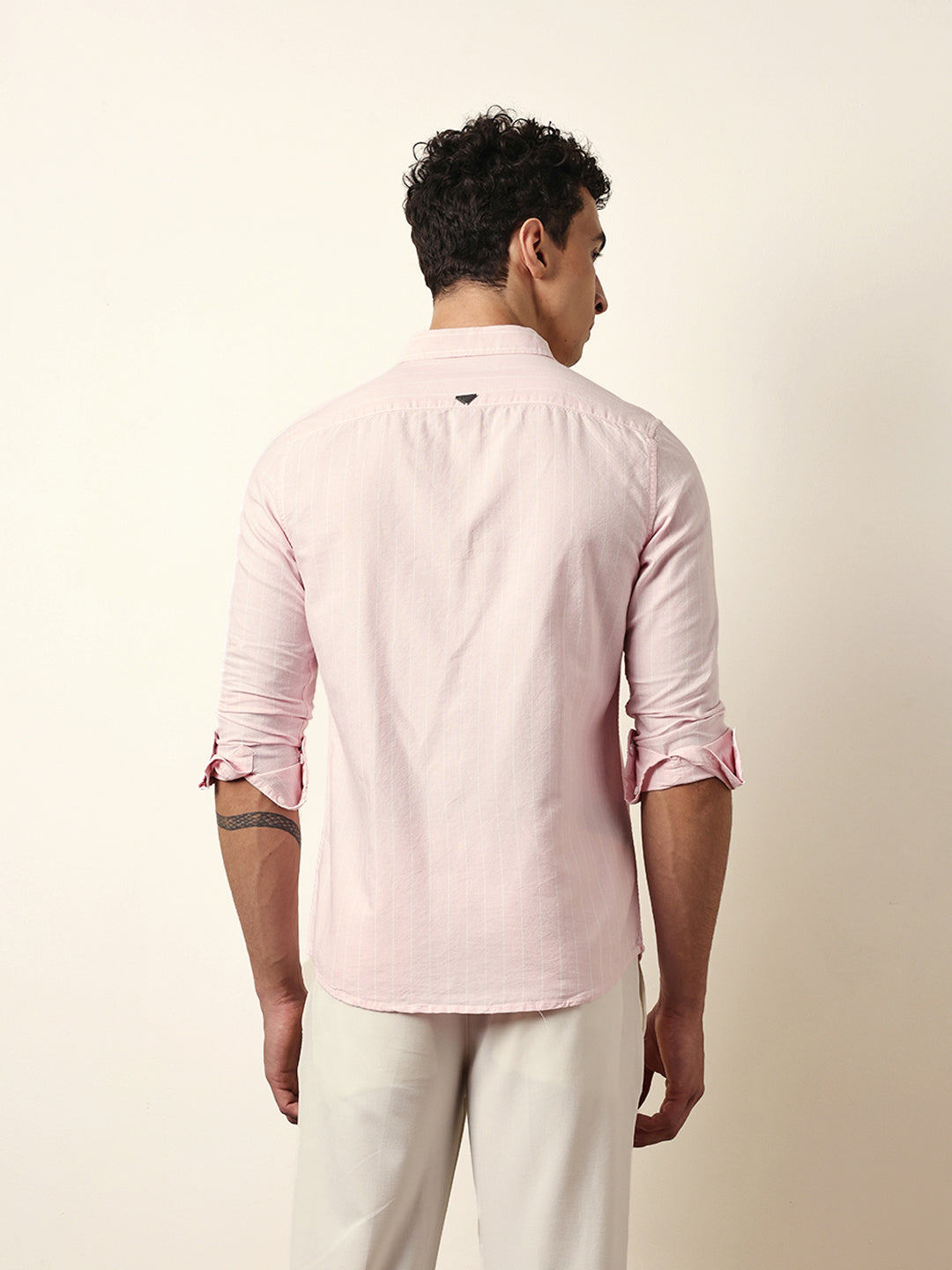 pink vertical woven stripe slim fit casual shirt pink vertical woven stripe slim fit casual shirt