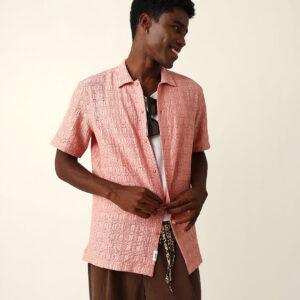 peach textured geometric relaxed fit casual half sleeve shirt