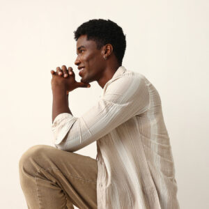 beige crinkled vertical textured slim fit casual shirt