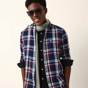 multicolor woven checked slim fit casual shirt with button down collar