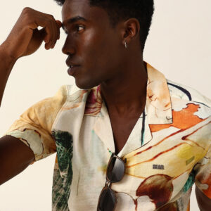 multicolor scenic watercolor printed relaxed fit short sleeve shirt