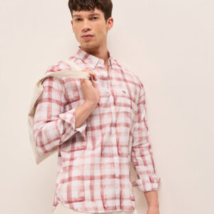 red & white slim fit casual shirt with printed checks