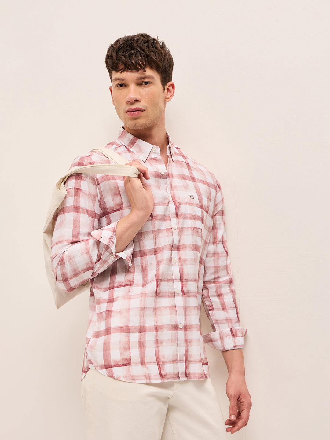 red & white slim fit casual shirt with printed checks red & white slim fit casual shirt with printed checks