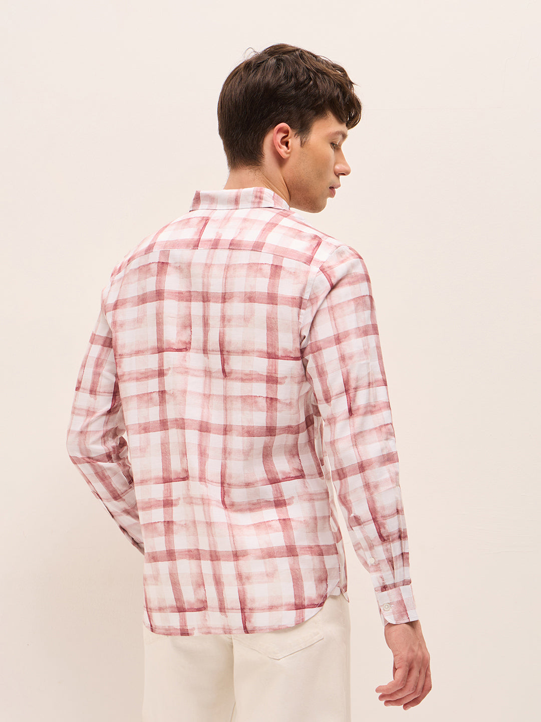 red & white slim fit casual shirt with printed checks red & white slim fit casual shirt with printed checks