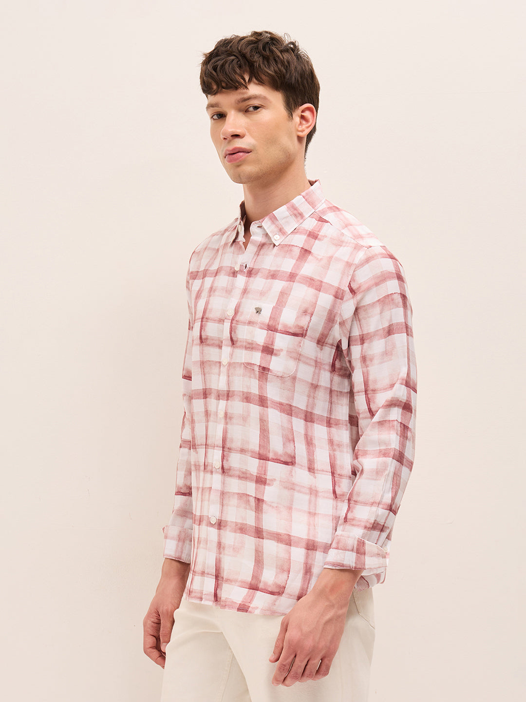 red & white slim fit casual shirt with printed checks red & white slim fit casual shirt with printed checks