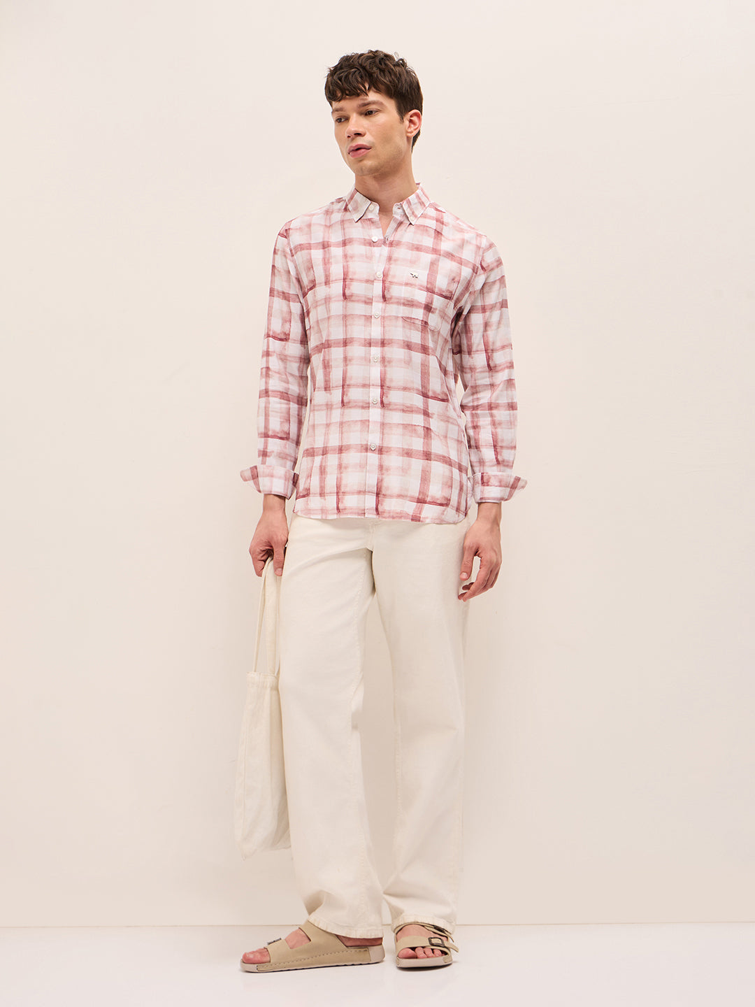 red & white slim fit casual shirt with printed checks red & white slim fit casual shirt with printed checks