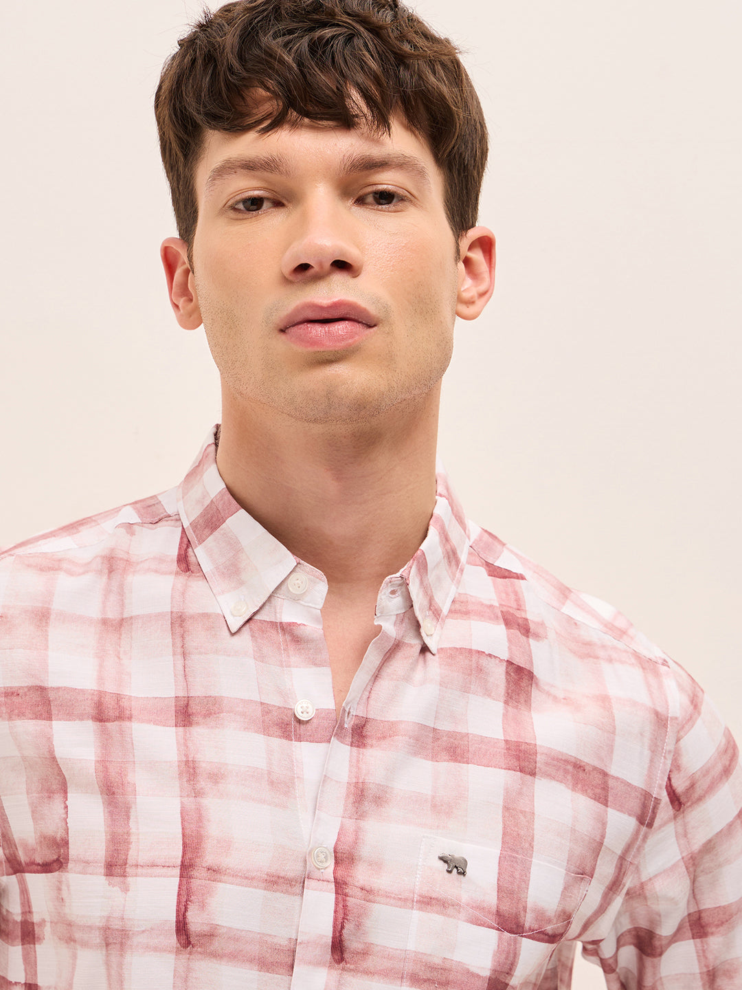 red & white slim fit casual shirt with printed checks red & white slim fit casual shirt with printed checks