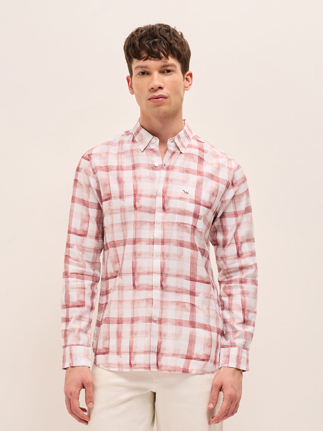 red & white slim fit casual shirt with printed checks red & white slim fit casual shirt with printed checks