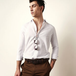 white vertical woven stripe slim fit casual shirt
