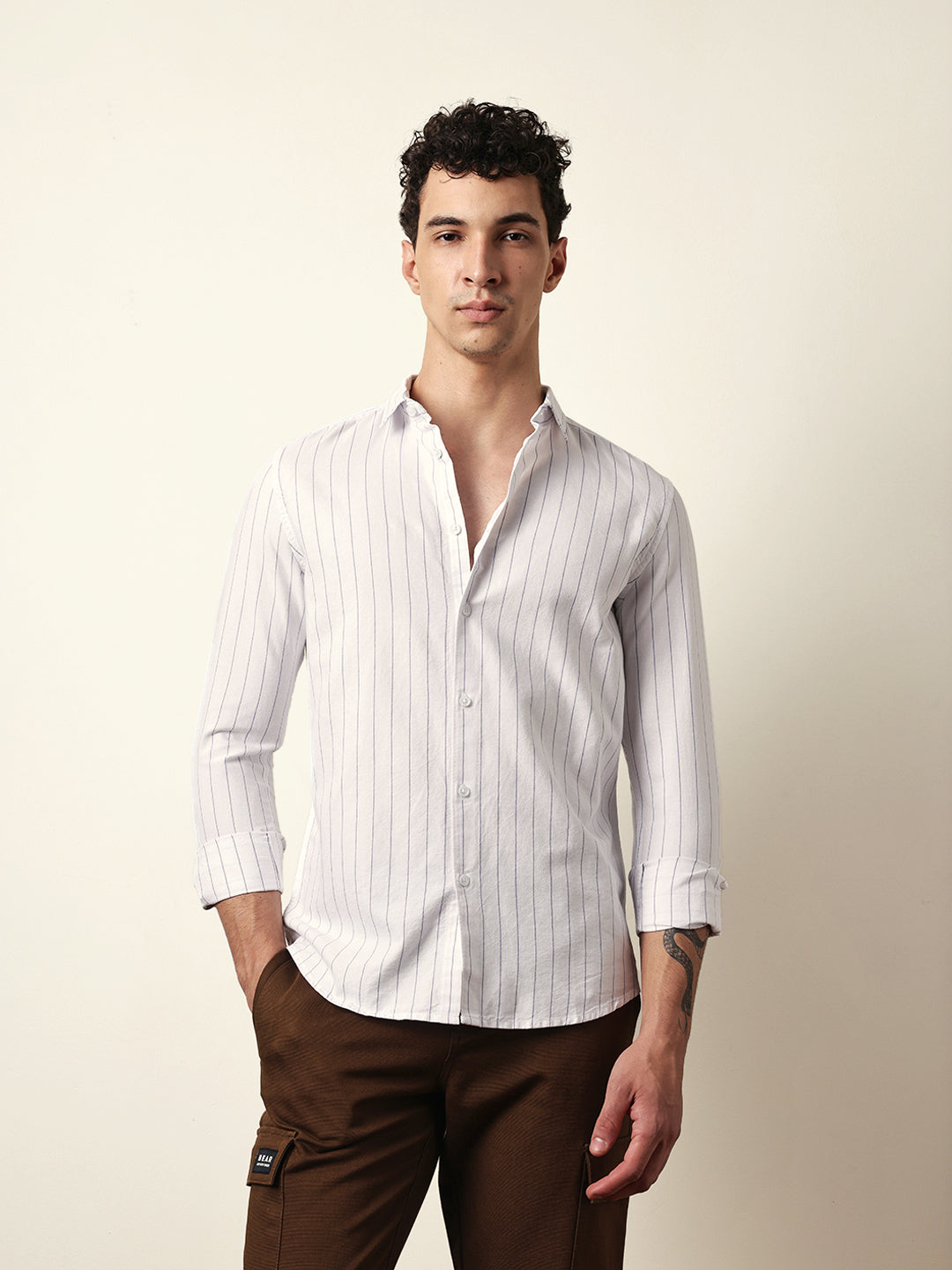 white vertical woven stripe slim fit casual shirt white vertical woven stripe slim fit casual shirt