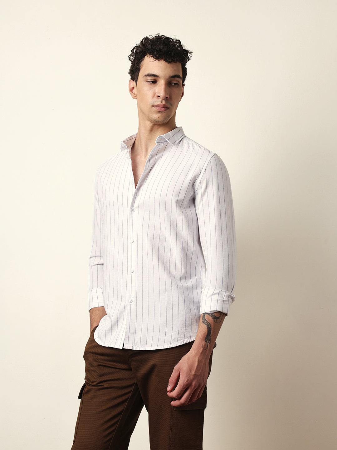 white vertical woven stripe slim fit casual shirt white vertical woven stripe slim fit casual shirt