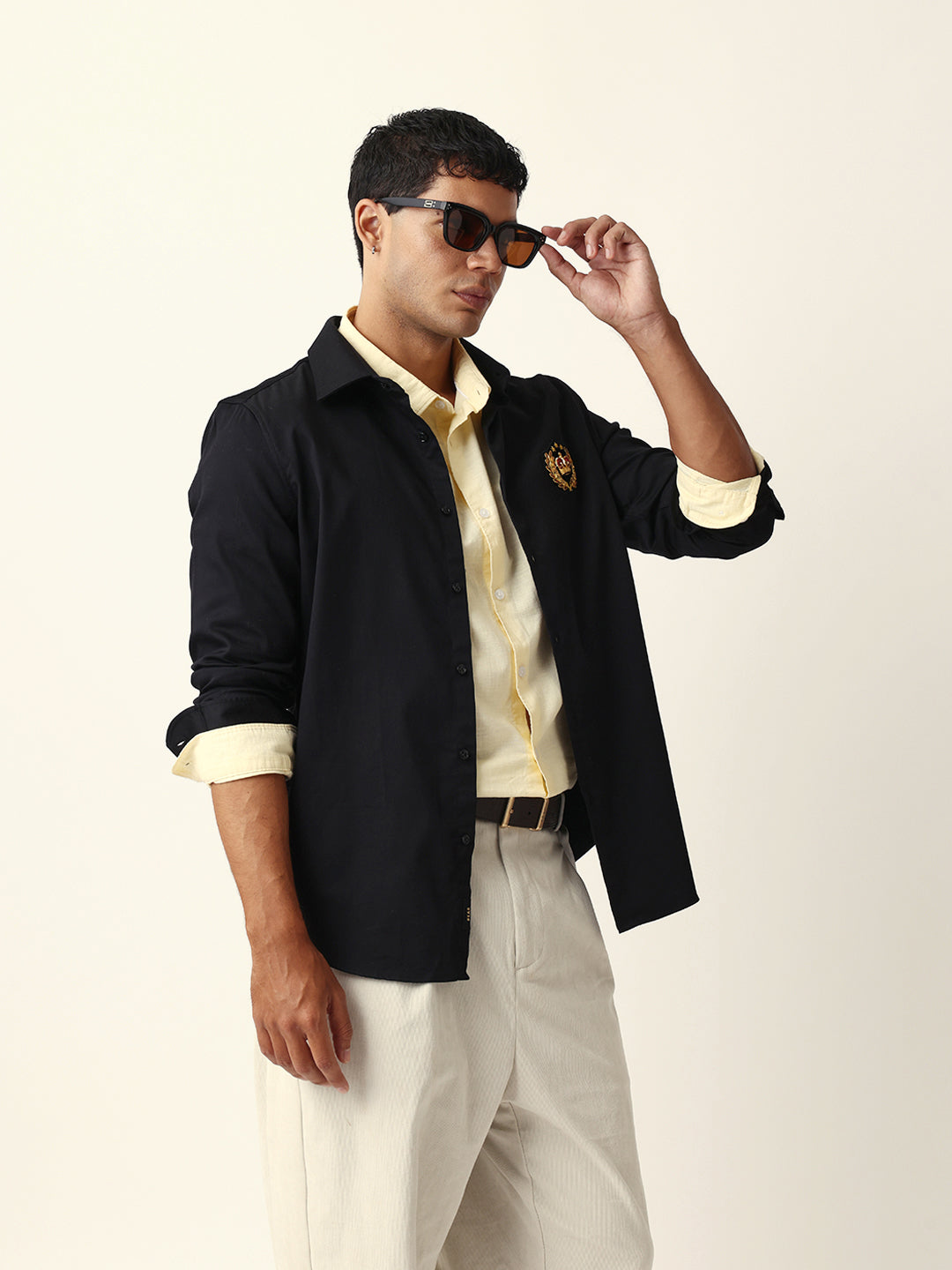 black tailored fit crest emblem embroidered formal party wear shirt black tailored fit crest emblem embroidered formal party wear shirt