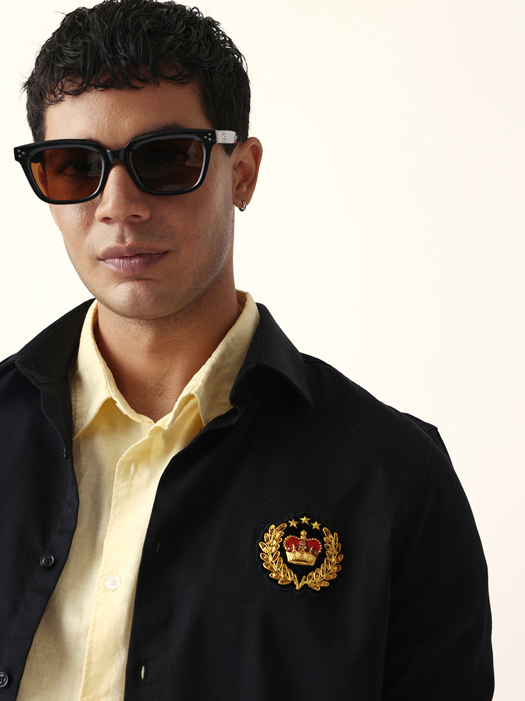black tailored fit crest emblem embroidered formal party wear shirt black tailored fit crest emblem embroidered formal party wear shirt
