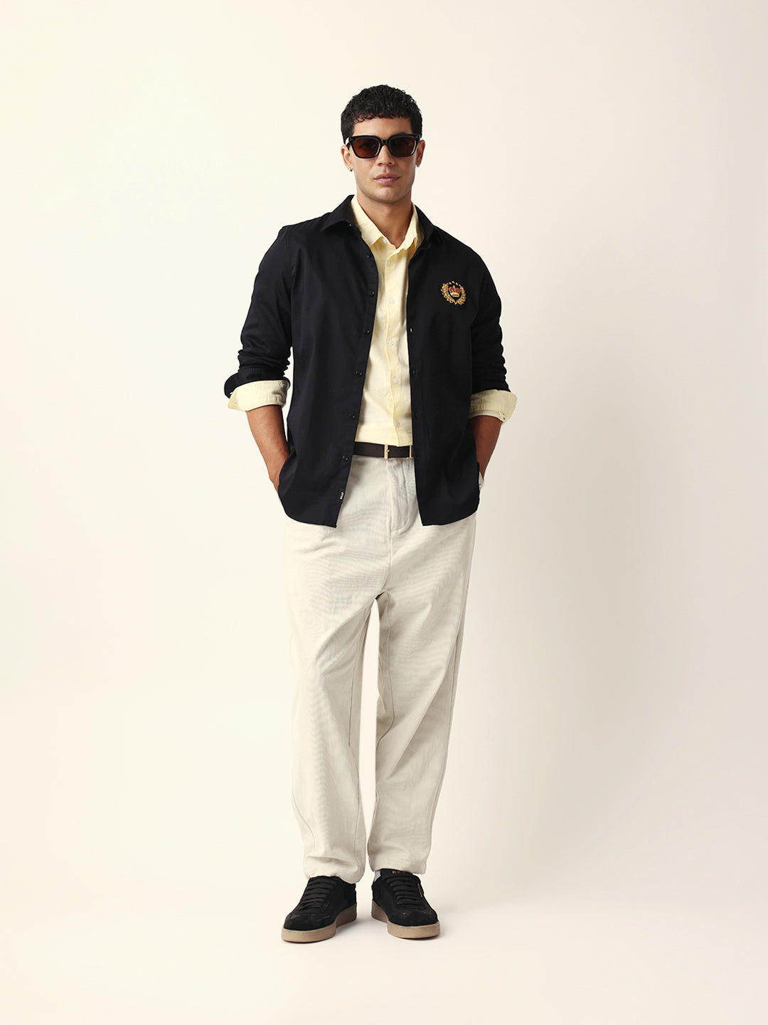 black tailored fit crest emblem embroidered formal party wear shirt black tailored fit crest emblem embroidered formal party wear shirt