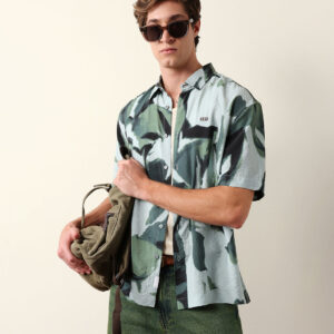 green abstract watercolor brushstroke print oversized fit casual shirt