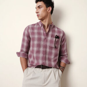 pink woven checkered slim fit casual shirt