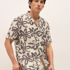 maroon floral motif print relaxed fit half sleeve casual shirt