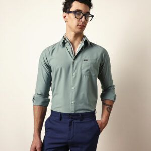 light green solid slim fit casual shirt with a classic semi formal look