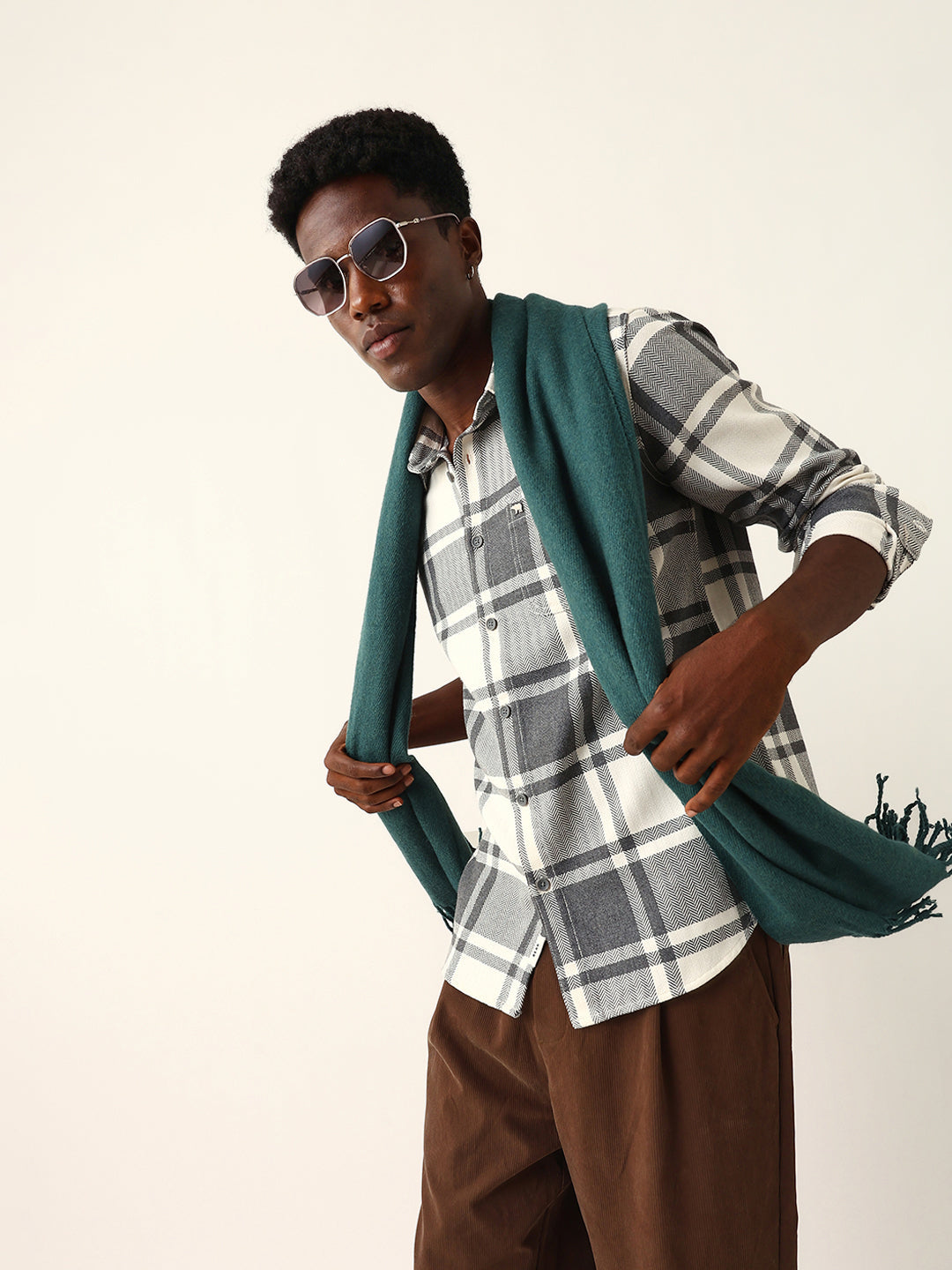 white & grey herringbone flannel checked regular fit casual shirt white & grey herringbone flannel checked regular fit casual shirt