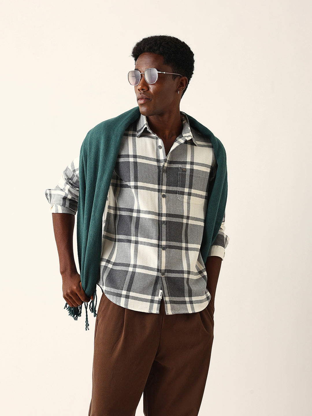 white & grey herringbone flannel checked regular fit casual shirt white & grey herringbone flannel checked regular fit casual shirt