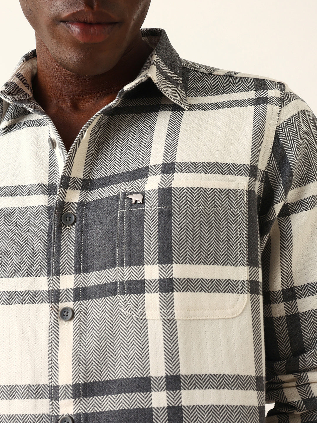 white & grey herringbone flannel checked regular fit casual shirt white & grey herringbone flannel checked regular fit casual shirt