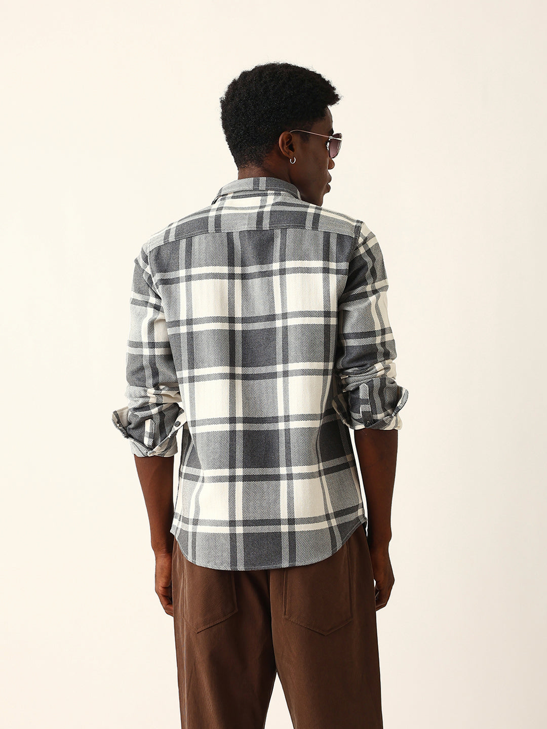 white & grey herringbone flannel checked regular fit casual shirt white & grey herringbone flannel checked regular fit casual shirt