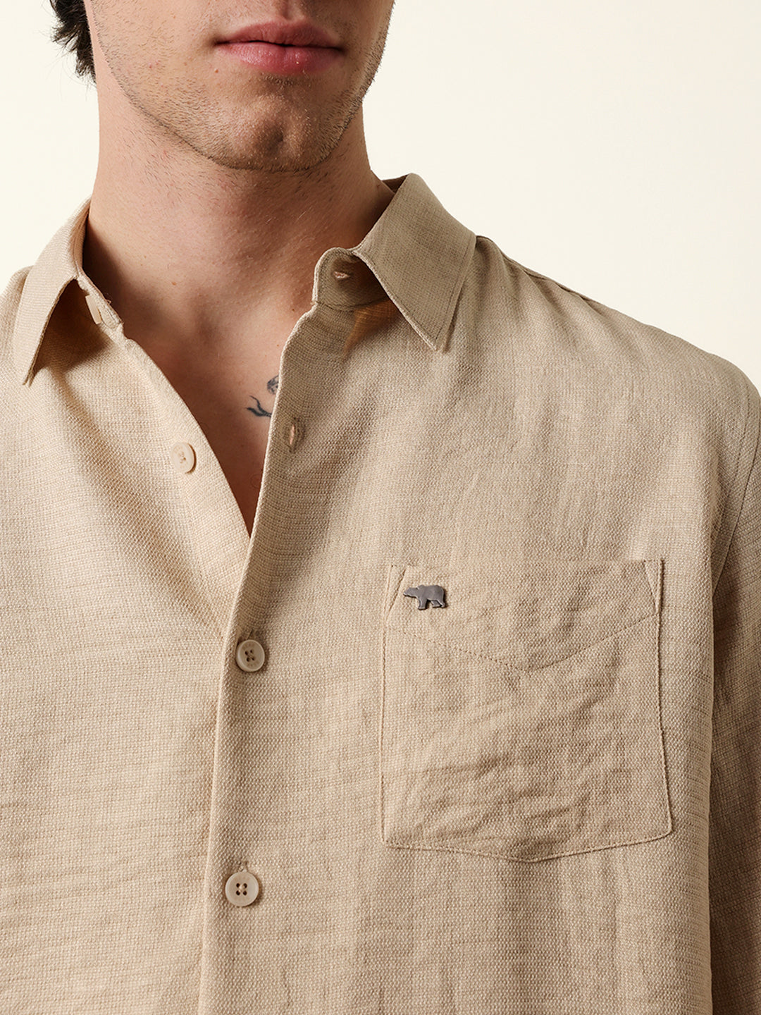beige woven solid slim fit casual shirt beige woven solid slim fit casual shirt
