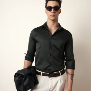 dark green solid tailored fit formal shirt