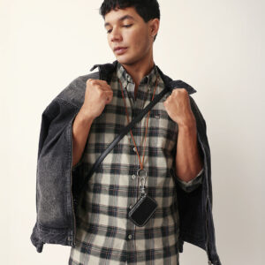 green woven tartan checked slim fit casual shirt