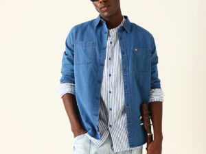 blue denim solid regular fit casual shirt