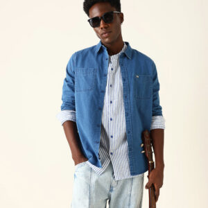 blue denim solid regular fit casual shirt