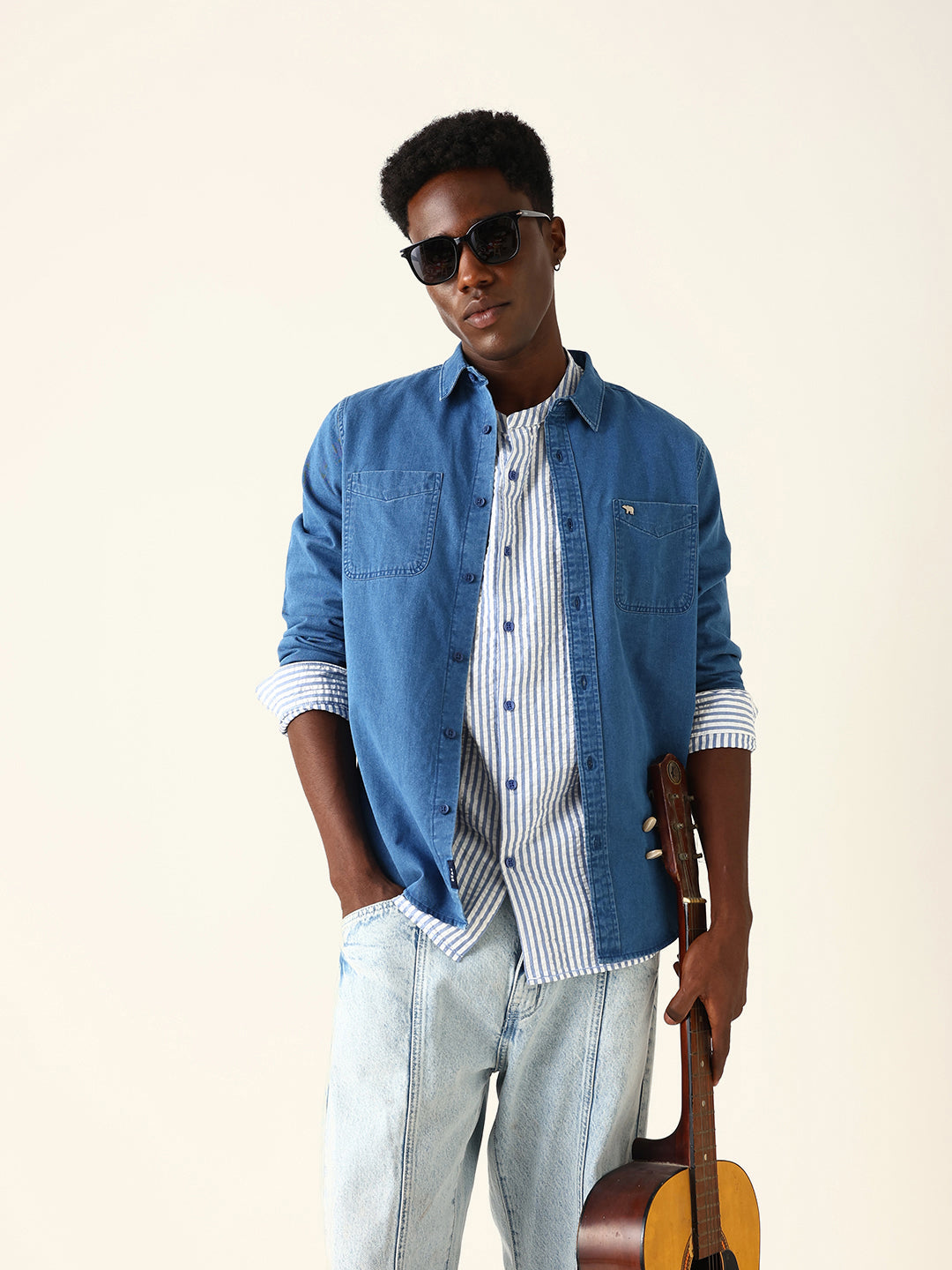 blue denim solid regular fit casual shirt blue denim solid regular fit casual shirt