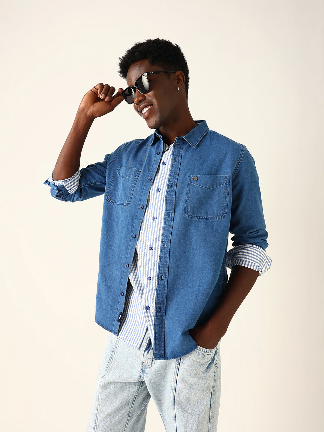 blue denim solid regular fit casual shirt blue denim solid regular fit casual shirt