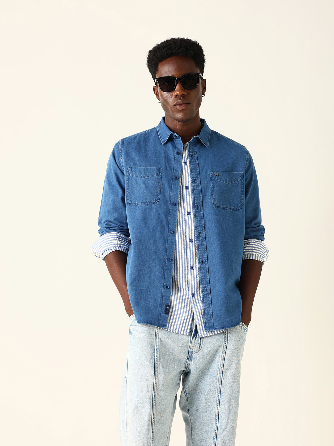 blue denim solid regular fit casual shirt blue denim solid regular fit casual shirt